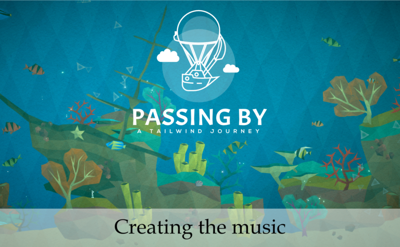 A coral reef from the videogame Passing By, with its logo and the caption "Creating the music".